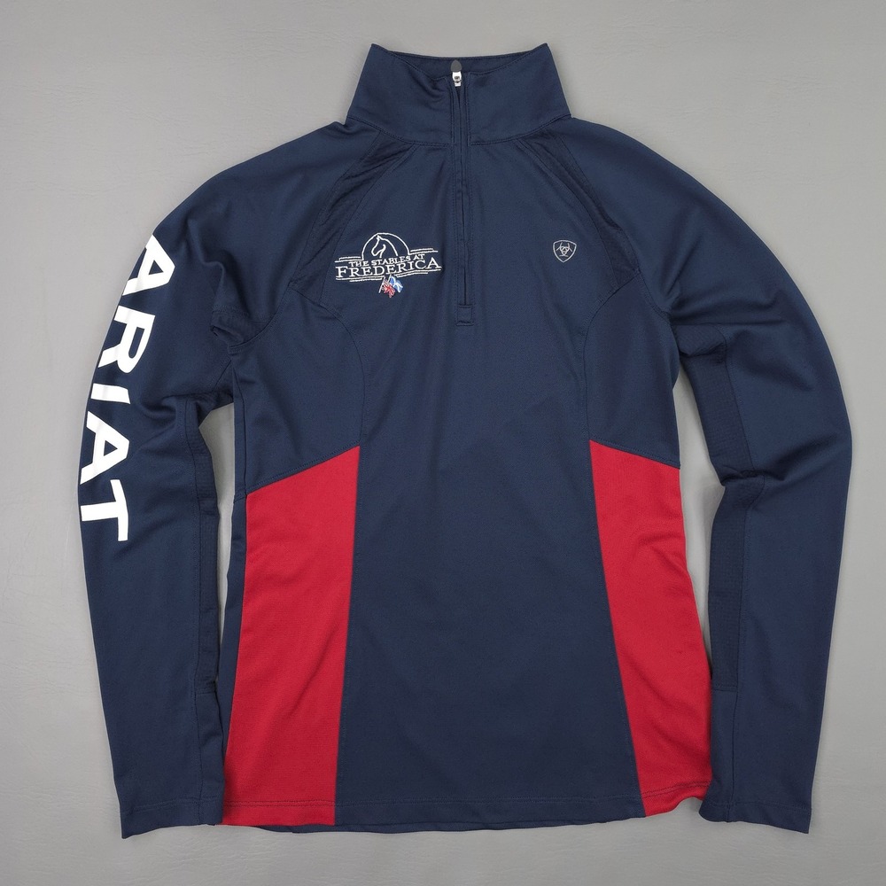 Ariat Shirt Womens XS Blue Red AriatTEK Team EQ 1/4 Zip Pullover Equestrian
